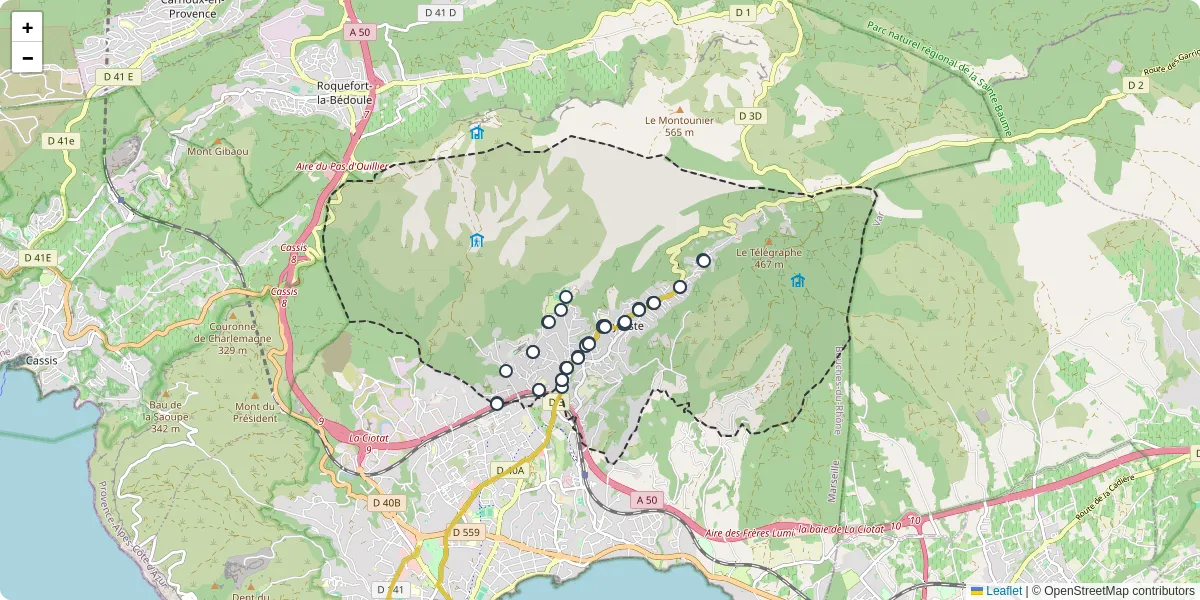 Carte du réseau de transport en commun à Ceyreste - lignes de bus et arrêts