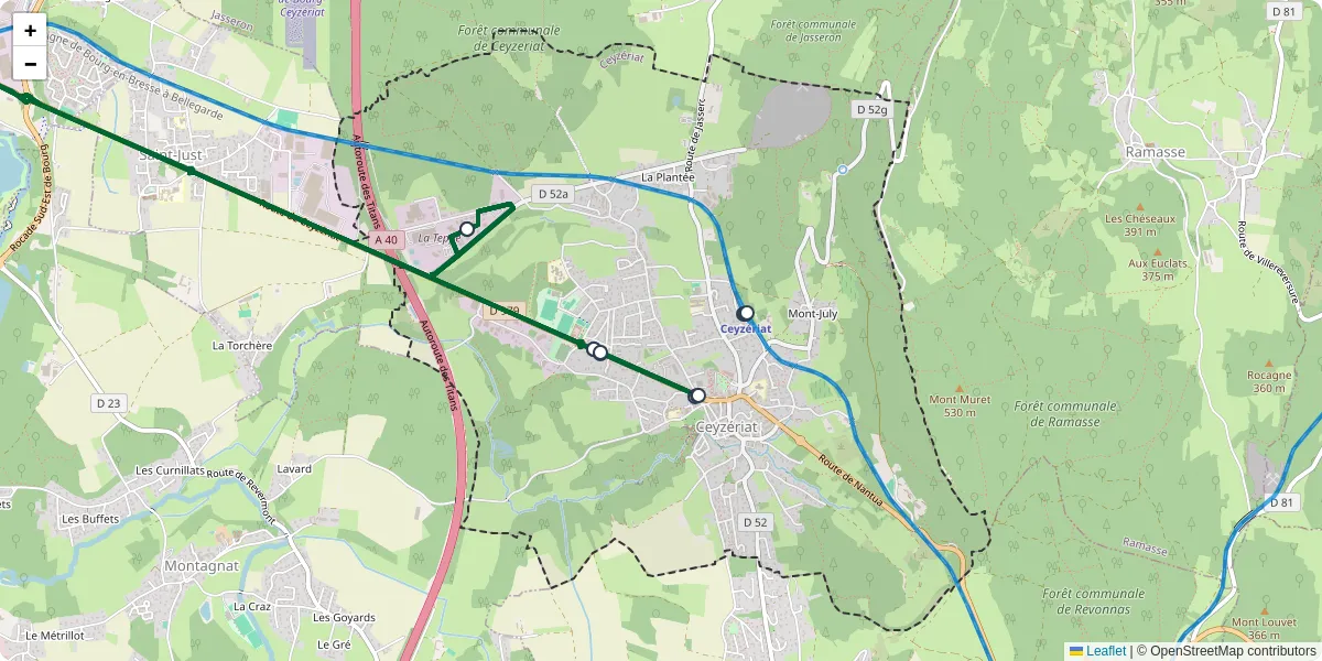 Carte du réseau de transport en commun à Ceyzériat - lignes de bus et arrêts