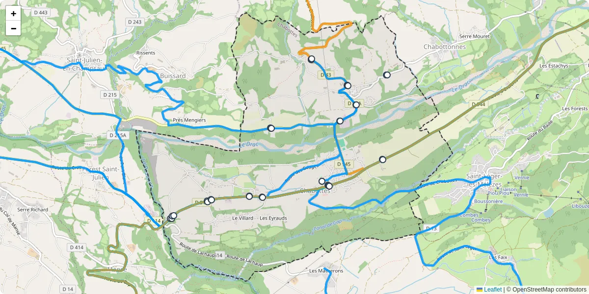 Carte du réseau de transport en commun à Chabottes - lignes de bus et arrêts