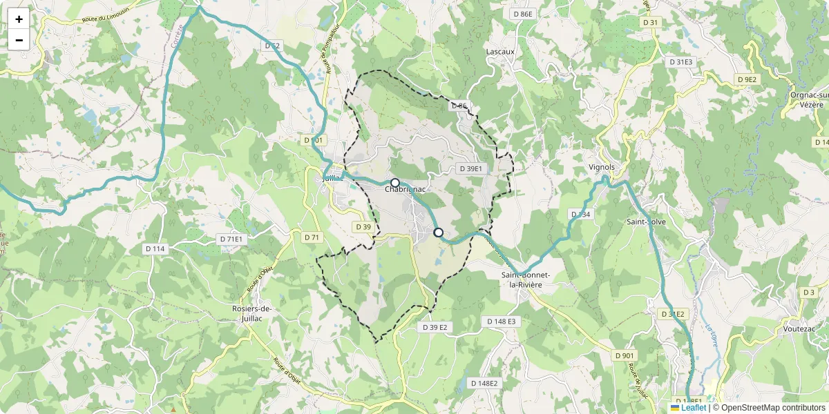 Carte du réseau de transport en commun à Chabrignac - lignes de bus et arrêts