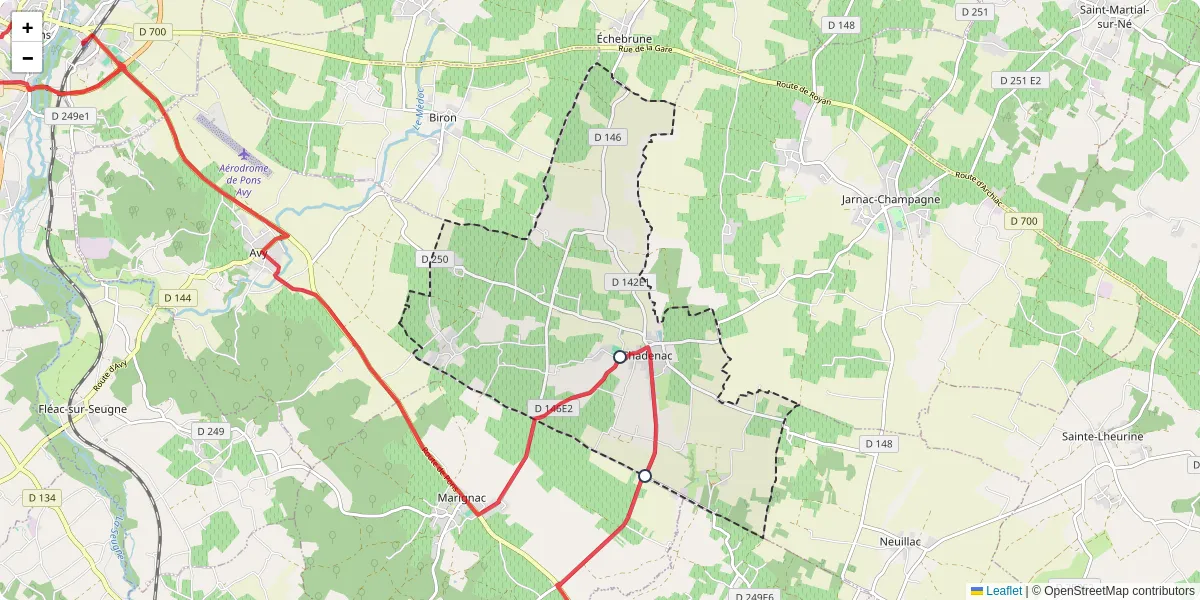 Carte du réseau de transport en commun à Chadenac - lignes de bus et arrêts
