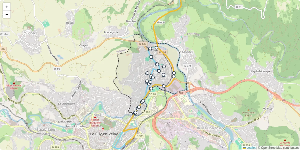 Carte du réseau de transport en commun à Chadrac - lignes de bus et arrêts
