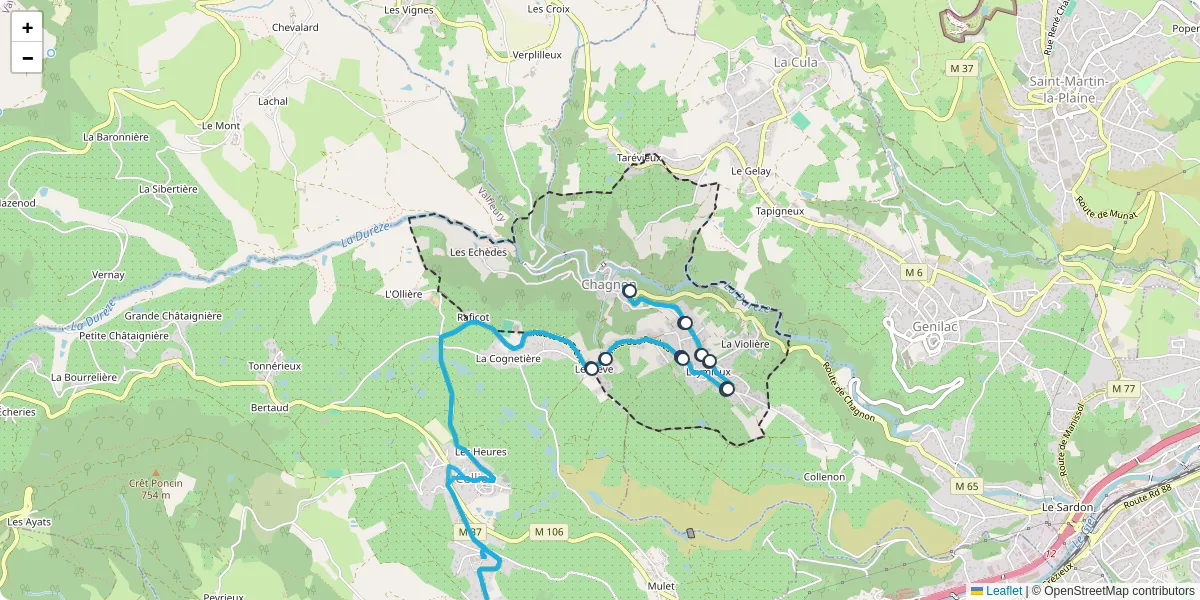 Carte du réseau de transport en commun à Chagnon - lignes de bus et arrêts