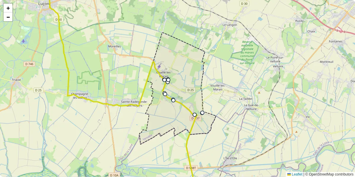 Carte du réseau de transport en commun à Chaillé-les-Marais - lignes de bus et arrêts