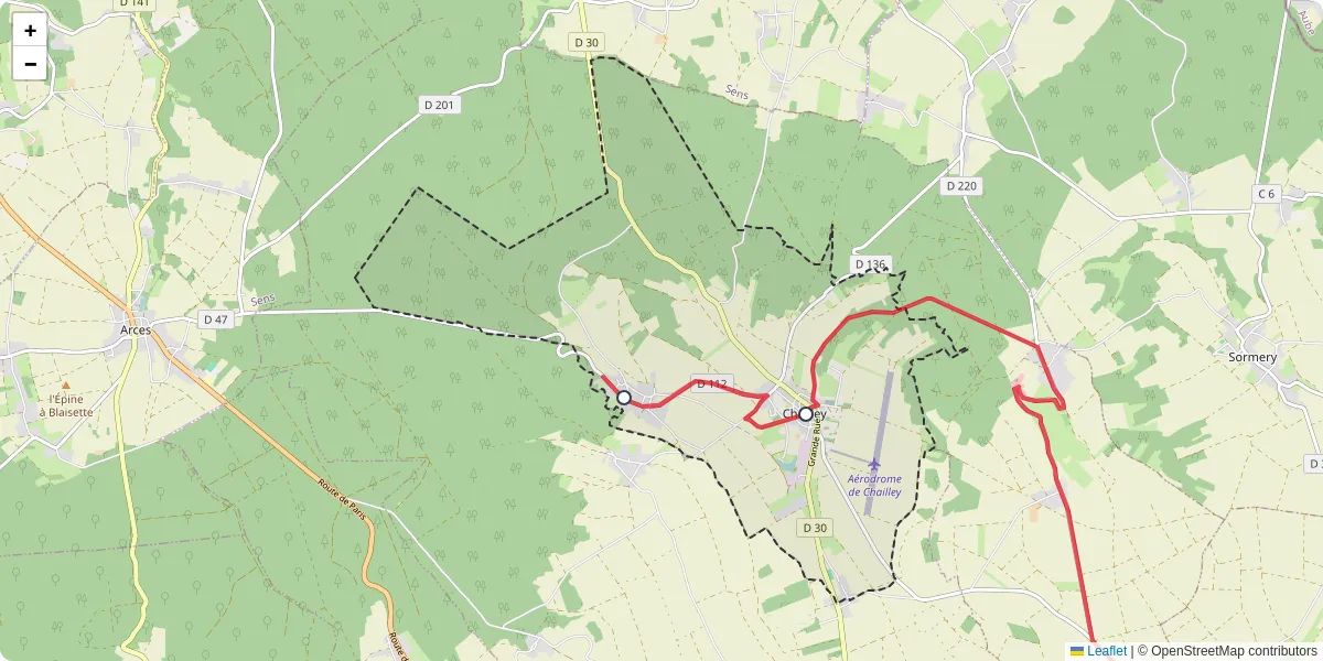 Carte du réseau de transport en commun à Chailley - lignes de bus et arrêts