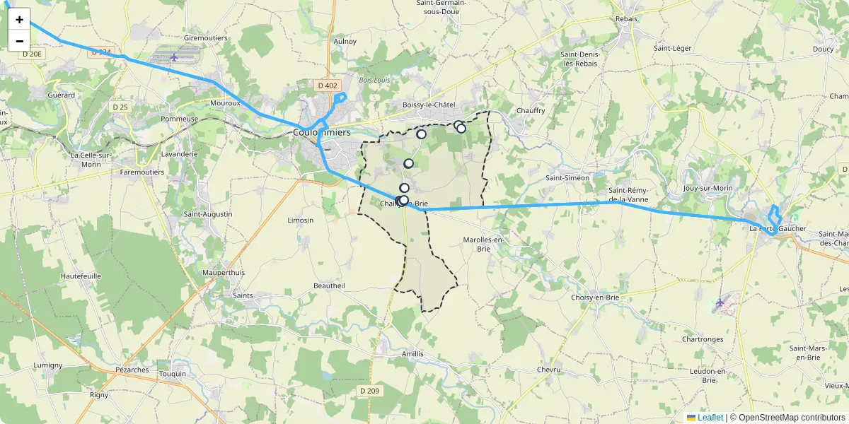 Carte du réseau de transport en commun à Chailly-en-Brie - lignes de bus et arrêts