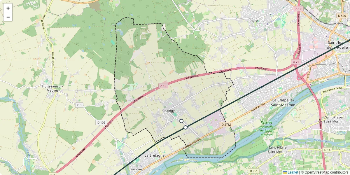 Carte du réseau de transport en commun à Chaingy - lignes de bus et arrêts