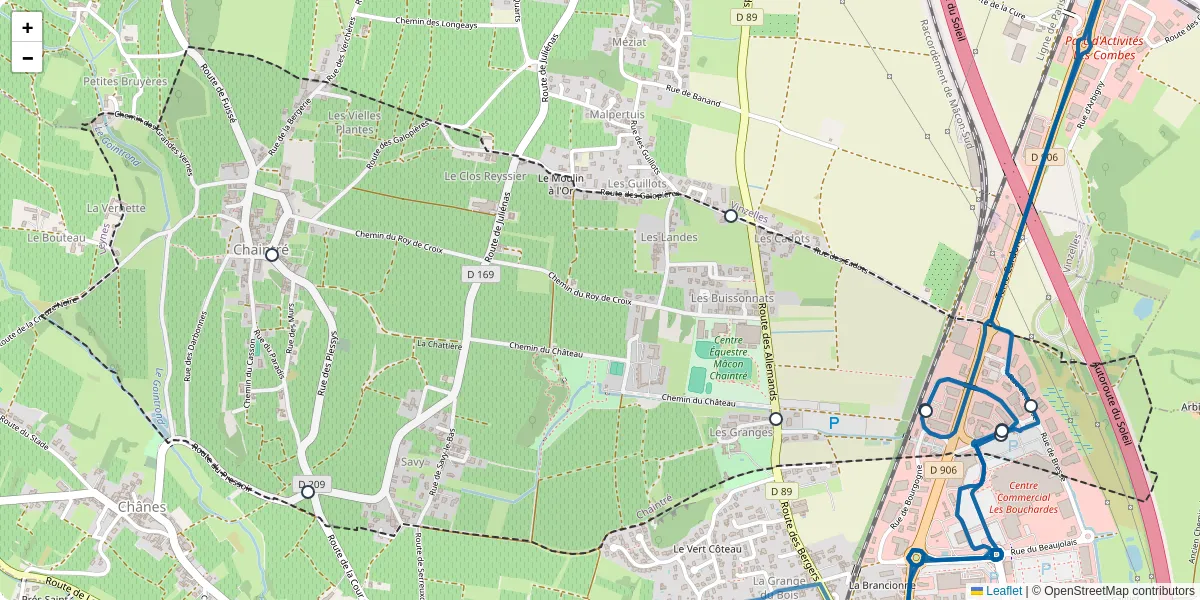 Carte du réseau de transport en commun à Chaintré - lignes de bus et arrêts