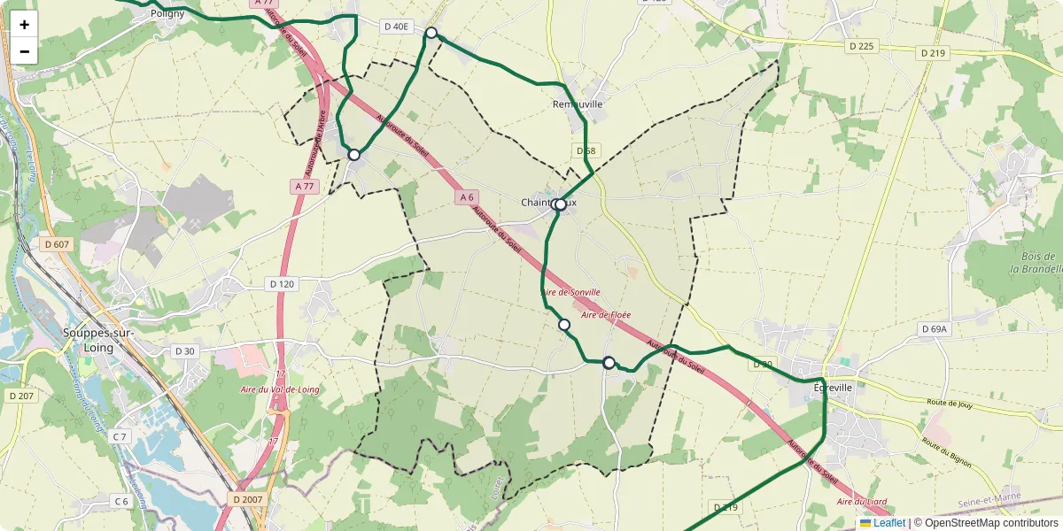 Carte du réseau de transport en commun à Chaintreaux - lignes de bus et arrêts