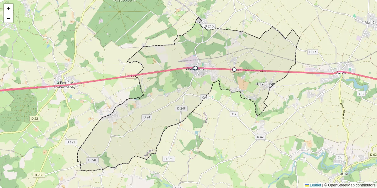 Carte du réseau de transport en commun à Chalandray - lignes de bus et arrêts