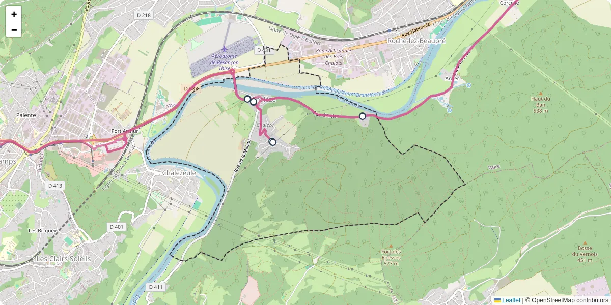 Carte du réseau de transport en commun à Chalèze - lignes de bus et arrêts