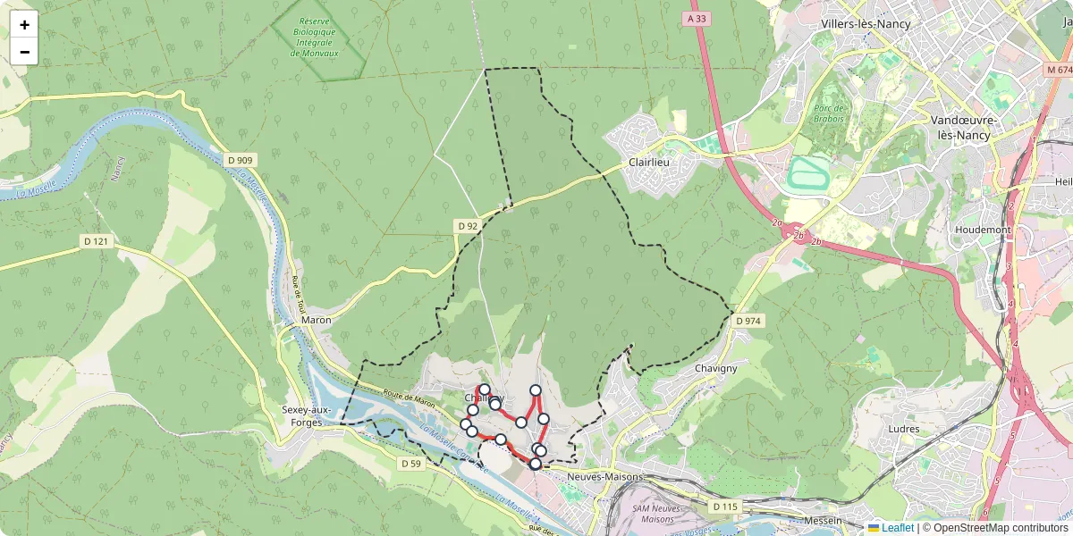 Carte du réseau de transport en commun à Chaligny - lignes de bus et arrêts