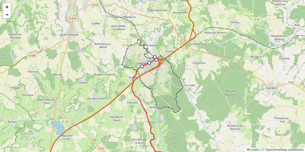 Carte du réseau de transport en commun à Chalindrey - lignes de bus et arrêts