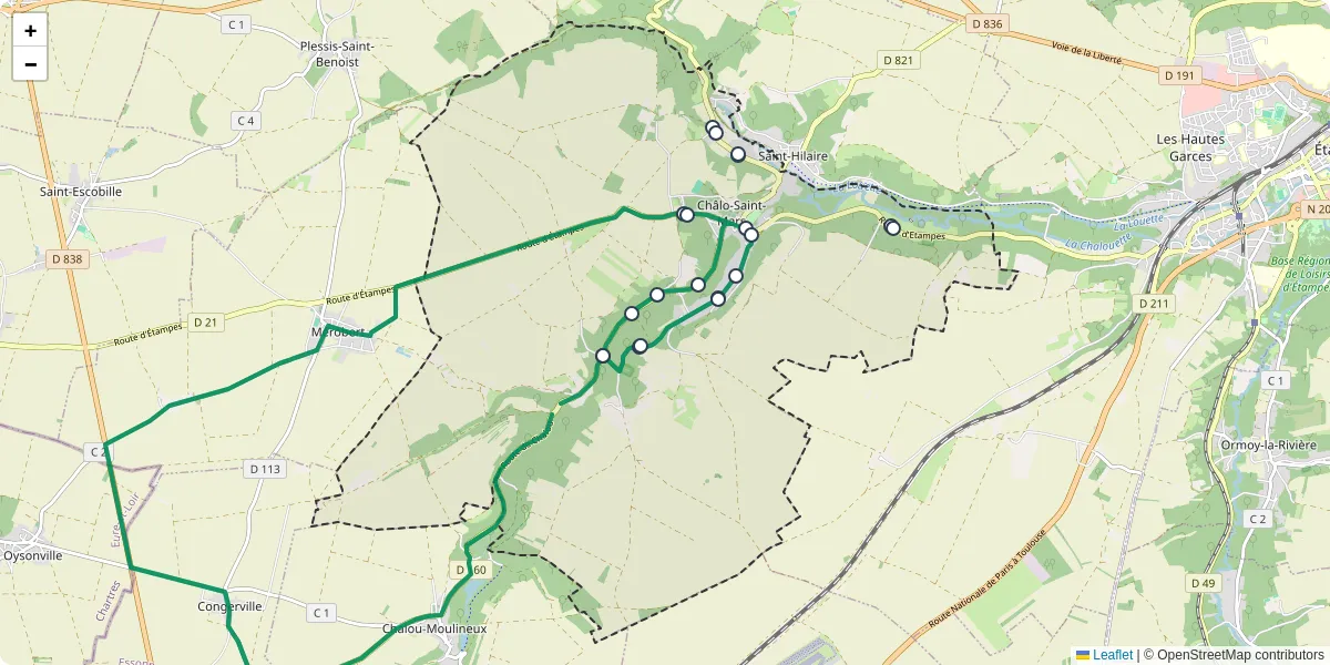 Carte du réseau de transport en commun à Chalo-Saint-Mars - lignes de bus et arrêts