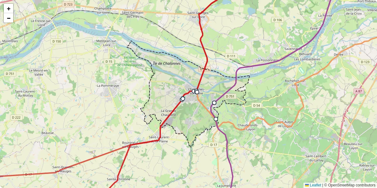 Carte du réseau de transport en commun à Chalonnes-sur-Loire - lignes de bus et arrêts