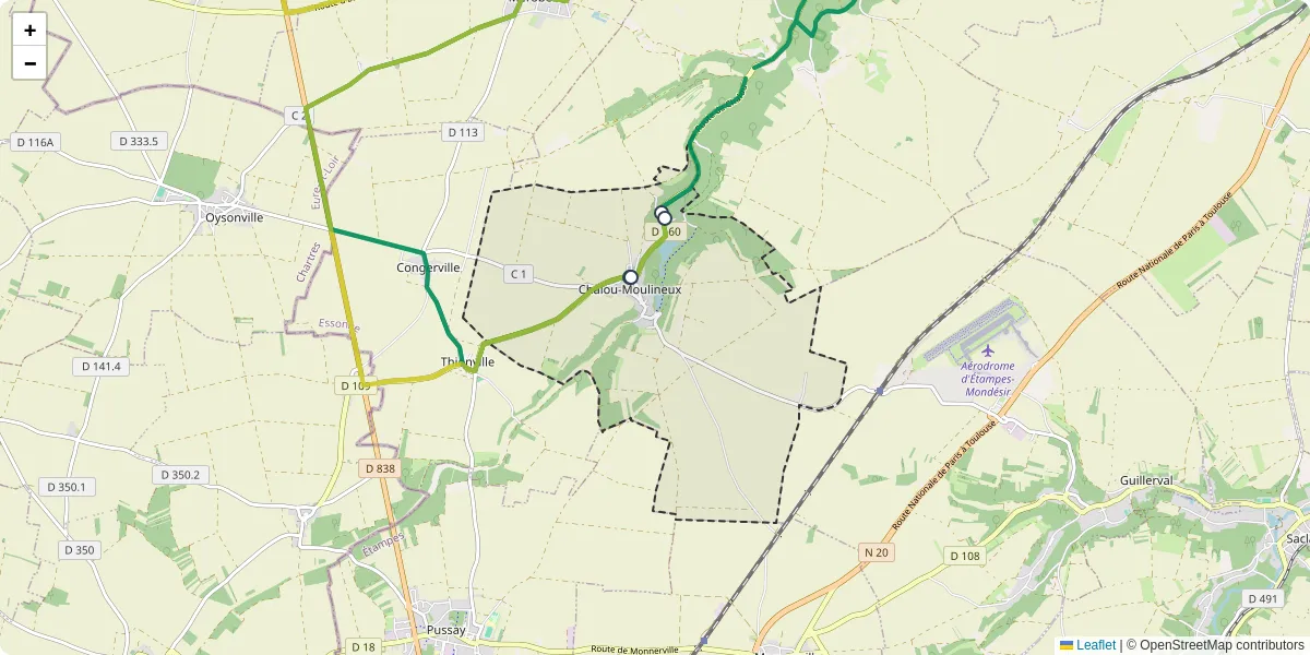 Carte du réseau de transport en commun à Chalou-Moulineux - lignes de bus et arrêts