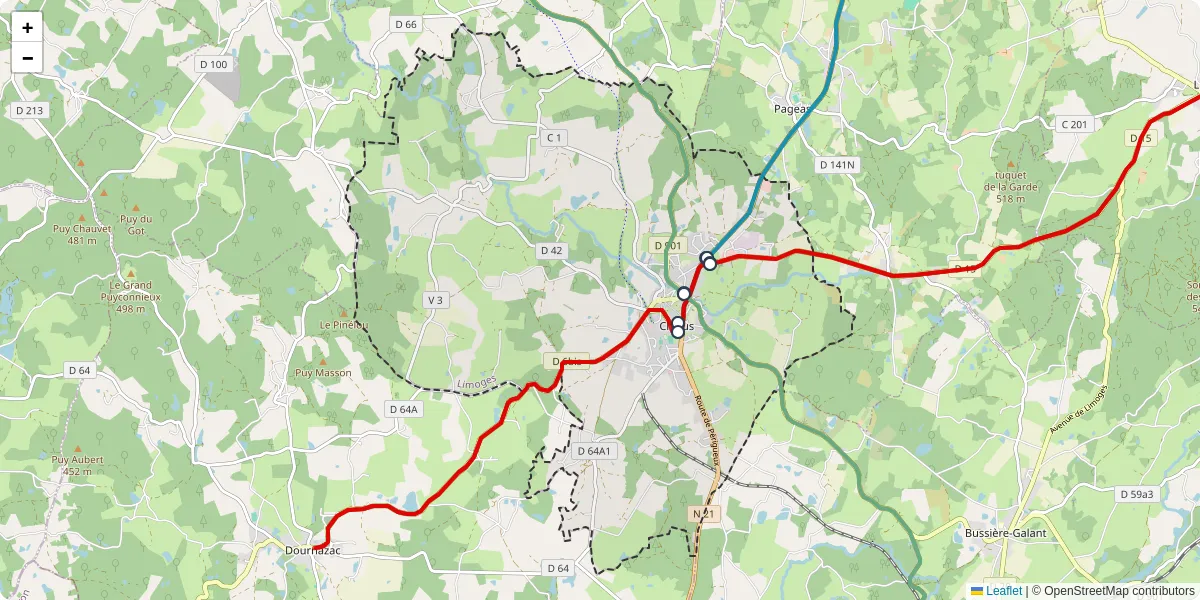 Carte du réseau de transport en commun à Châlus - lignes de bus et arrêts