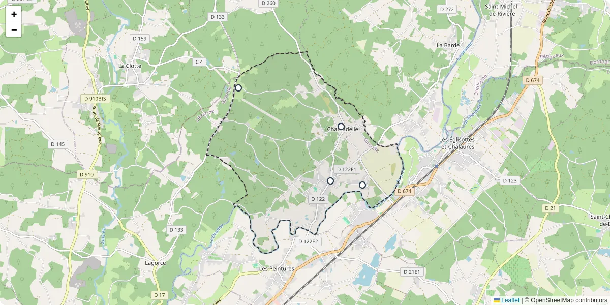 Carte du réseau de transport en commun à Chamadelle - lignes de bus et arrêts
