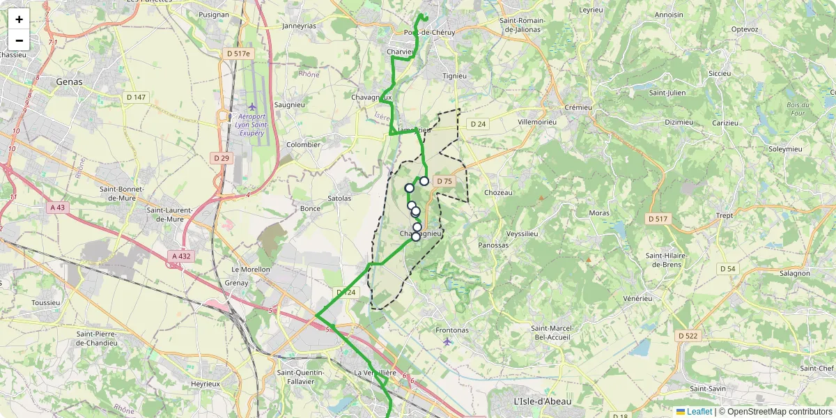 Carte du réseau de transport en commun à Chamagnieu - lignes de bus et arrêts