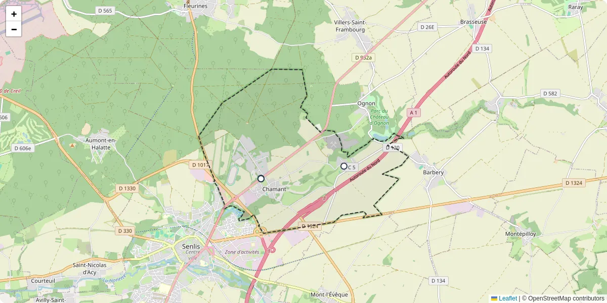 Carte du réseau de transport en commun à Chamant - lignes de bus et arrêts