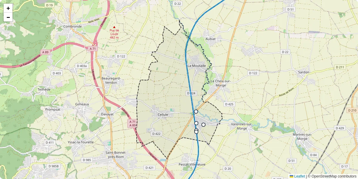 Carte du réseau de transport en commun à Chambaron sur Morge - lignes de bus et arrêts