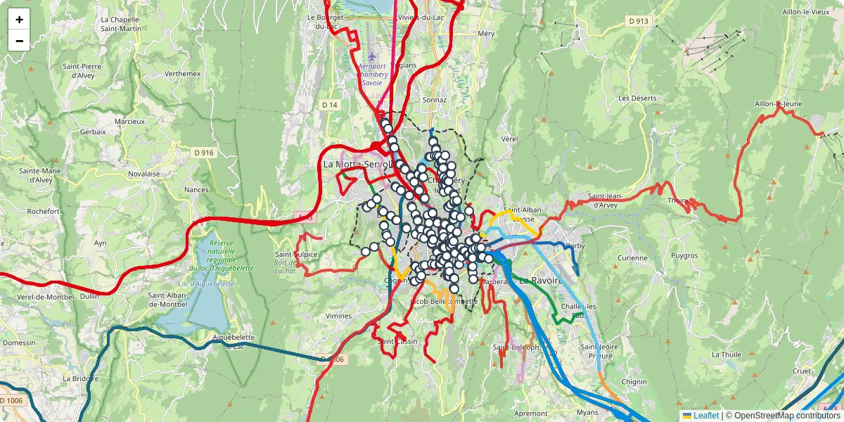 Carte du réseau de transport en commun à Chambéry - lignes de bus et arrêts