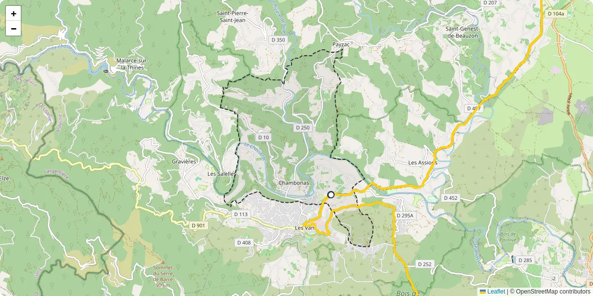 Carte du réseau de transport en commun à Chambonas - lignes de bus et arrêts
