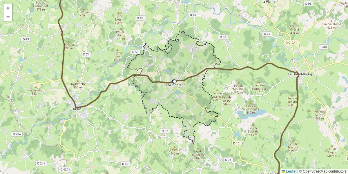 Carte du réseau de transport en commun à Chamborand - lignes de bus et arrêts