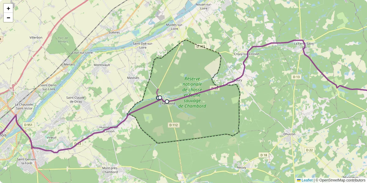 Carte du réseau de transport en commun à Chambord - lignes de bus et arrêts