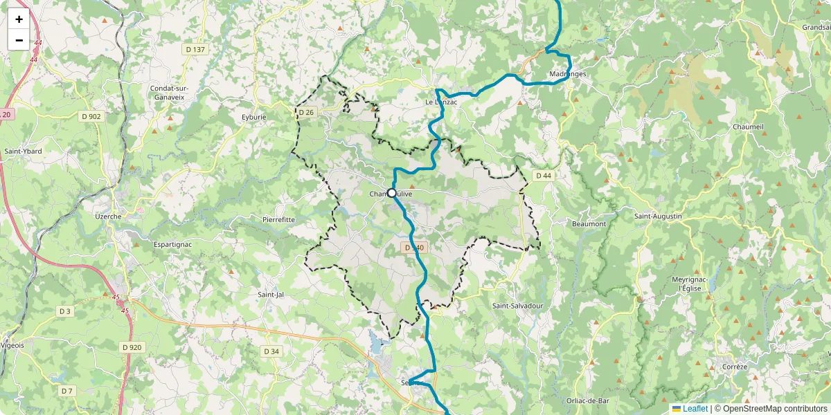 Carte du réseau de transport en commun à Chamboulive - lignes de bus et arrêts