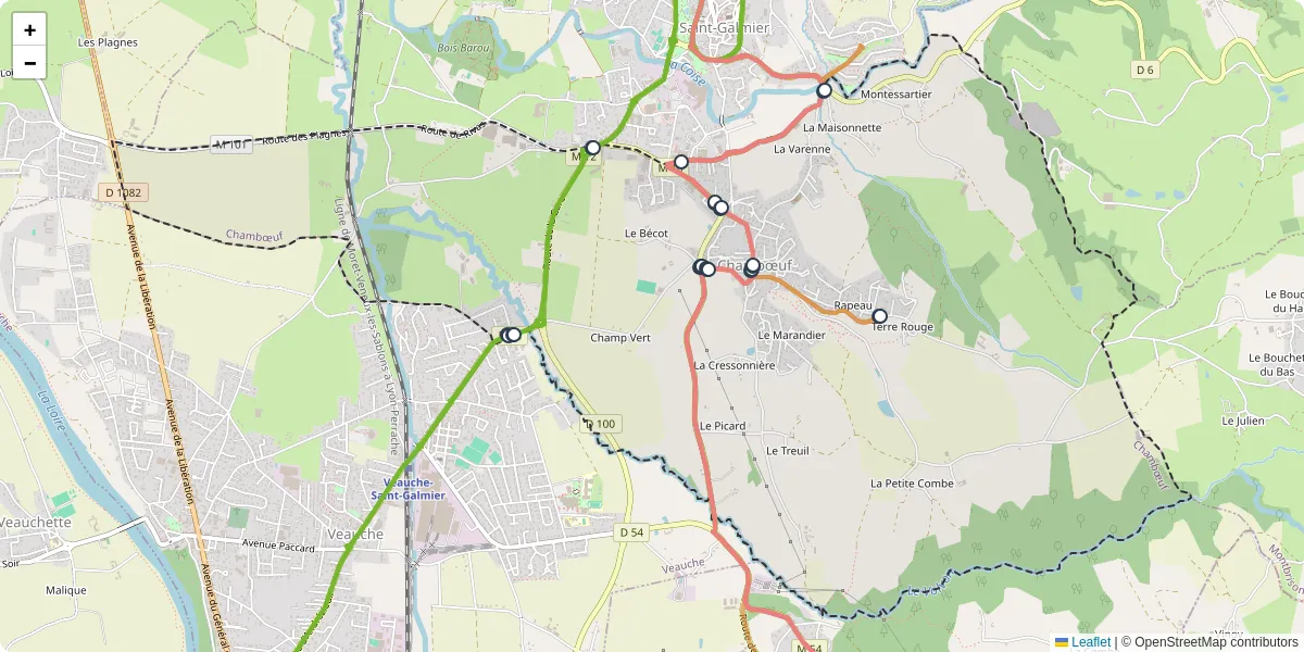 Carte du réseau de transport en commun à Chambœuf - lignes de bus et arrêts