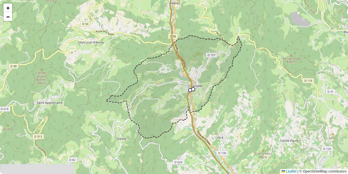 Carte du réseau de transport en commun à Chamelet - lignes de bus et arrêts
