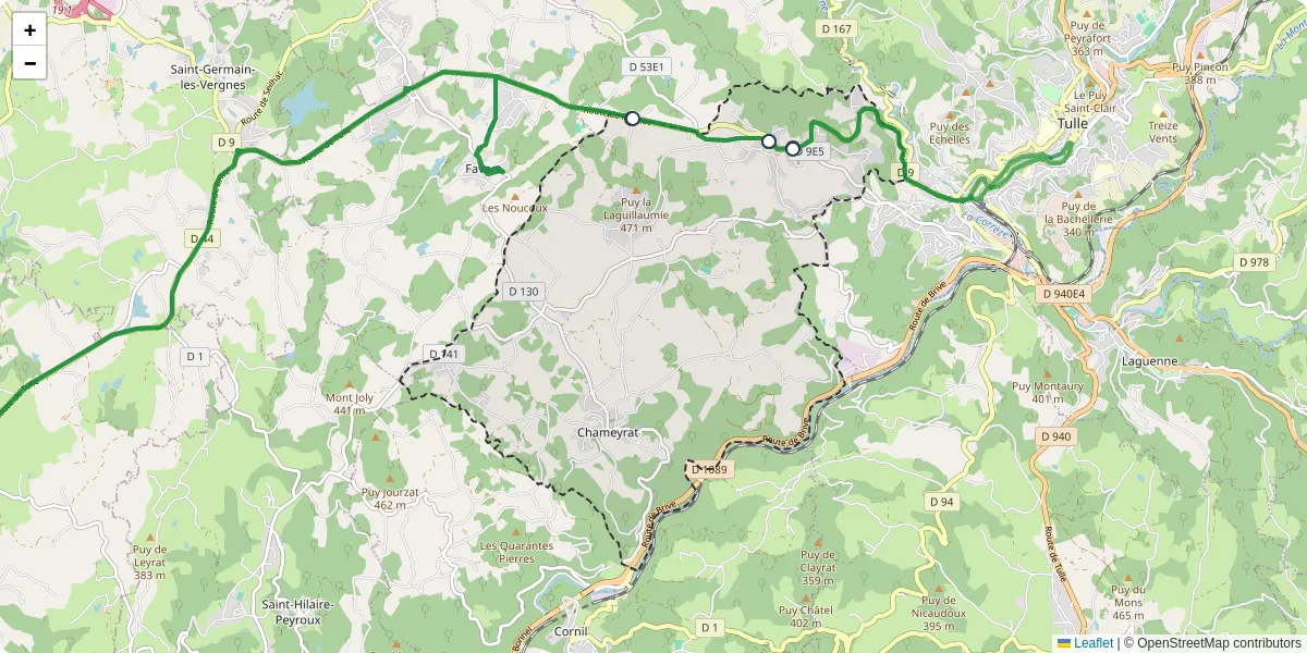 Carte du réseau de transport en commun à Chameyrat - lignes de bus et arrêts