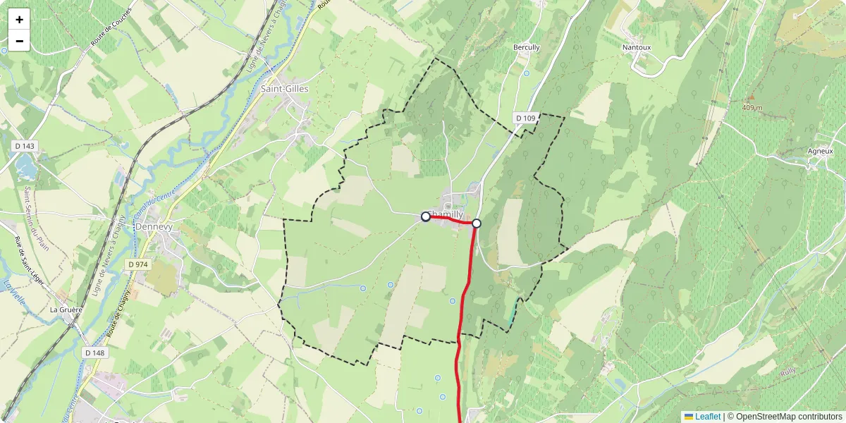 Carte du réseau de transport en commun à Chamilly - lignes de bus et arrêts