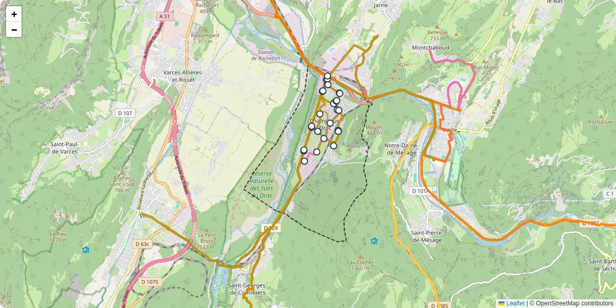 Carte du réseau de transport en commun à Champ-sur-Drac - lignes de bus et arrêts