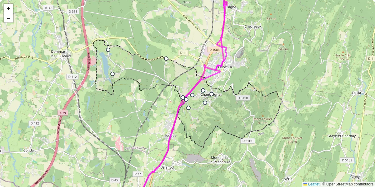 Carte du réseau de transport en commun à Champagnat - lignes de bus et arrêts