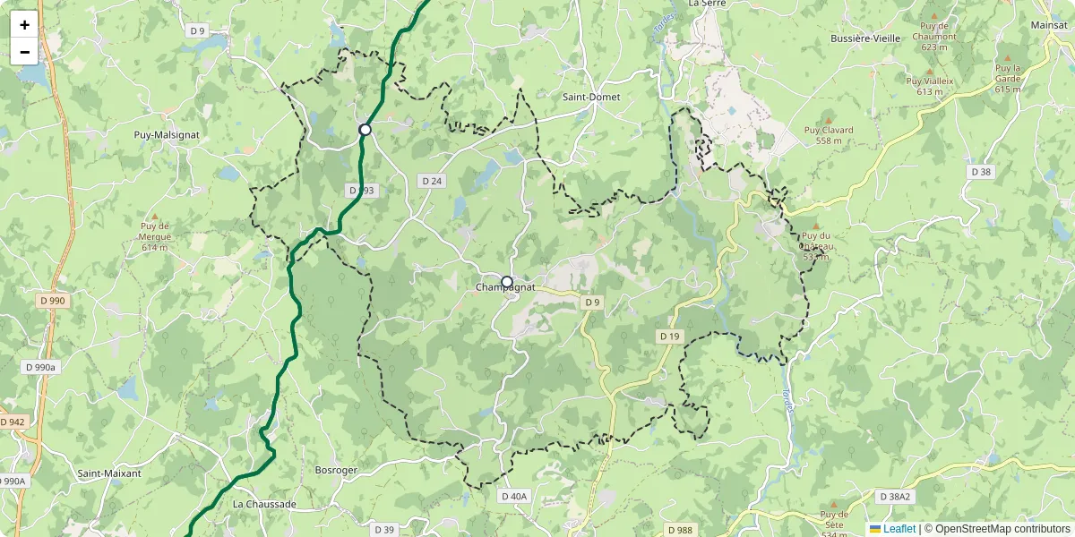 Carte du réseau de transport en commun à Champagnat - lignes de bus et arrêts