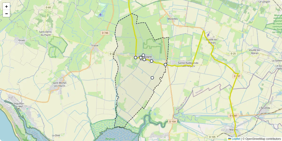 Carte du réseau de transport en commun à Champagné-les-Marais - lignes de bus et arrêts