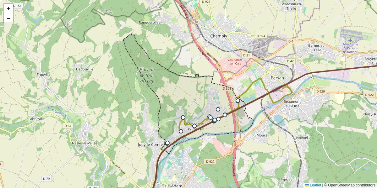 Carte du réseau de transport en commun à Champagne-sur-Oise - lignes de bus et arrêts