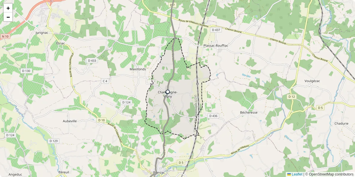 Carte du réseau de transport en commun à Champagne-Vigny - lignes de bus et arrêts