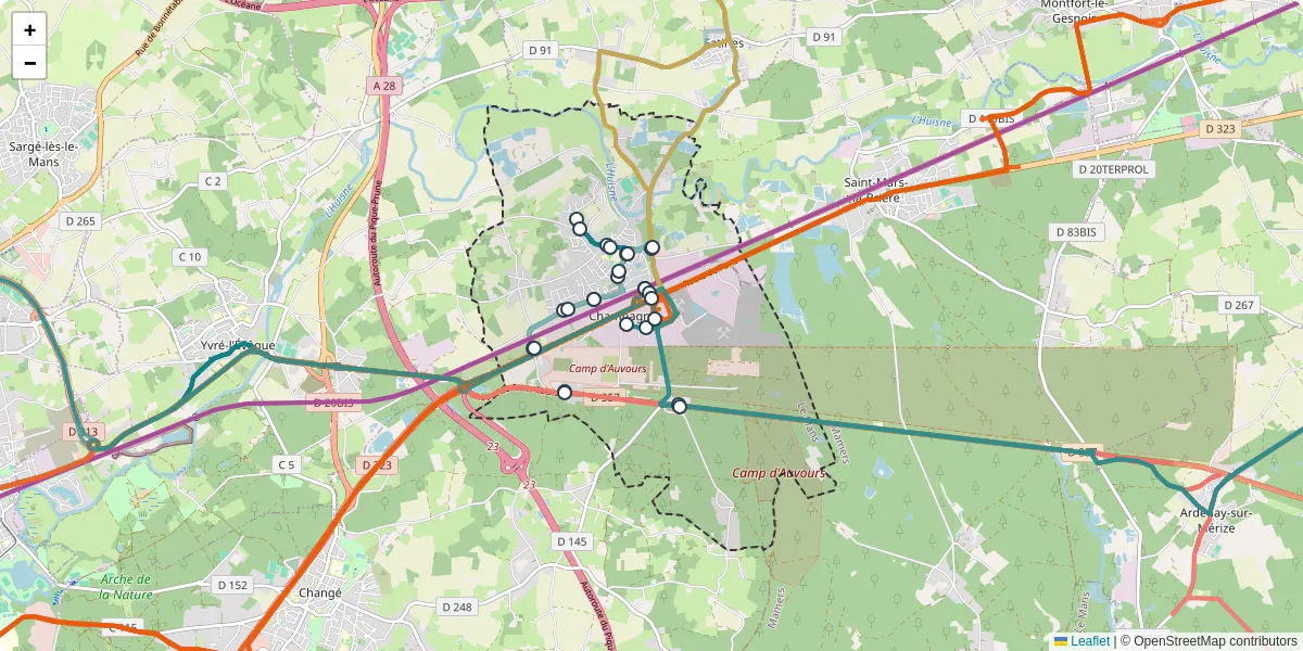 Carte du réseau de transport en commun à Champagné - lignes de bus et arrêts