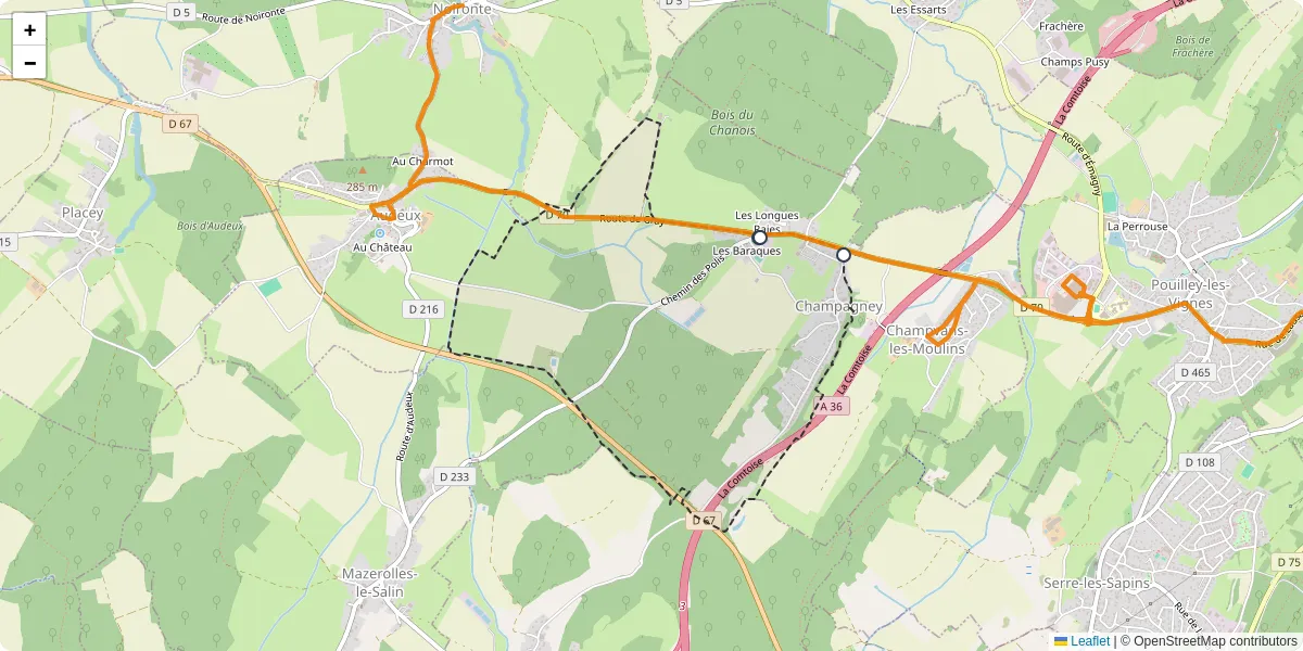 Carte du réseau de transport en commun à Champagney - lignes de bus et arrêts