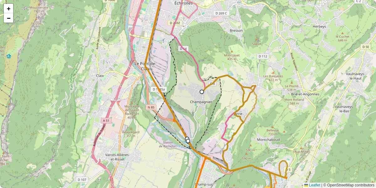 Carte du réseau de transport en commun à Champagnier - lignes de bus et arrêts
