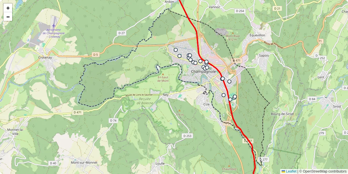 Carte du réseau de transport en commun à Champagnole - lignes de bus et arrêts