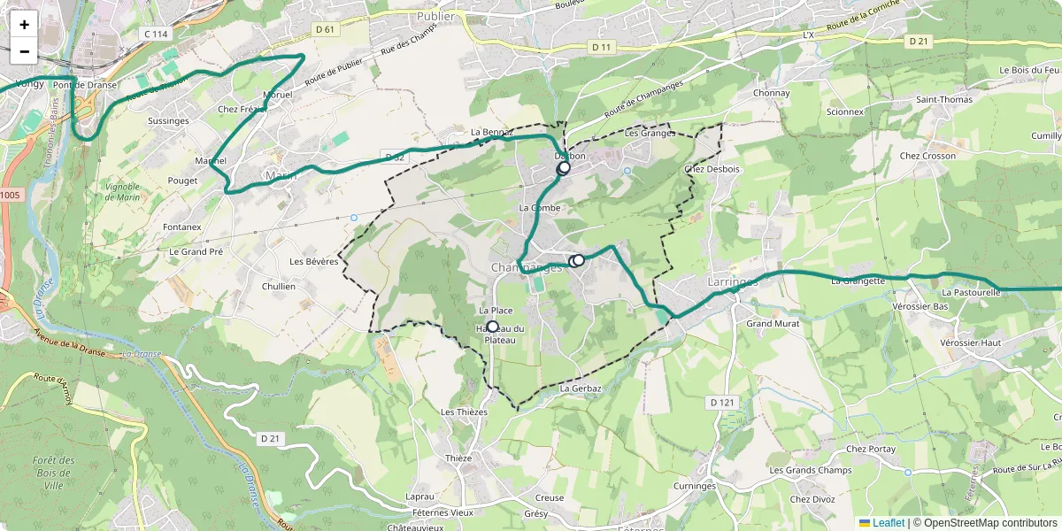 Carte du réseau de transport en commun à Champanges - lignes de bus et arrêts