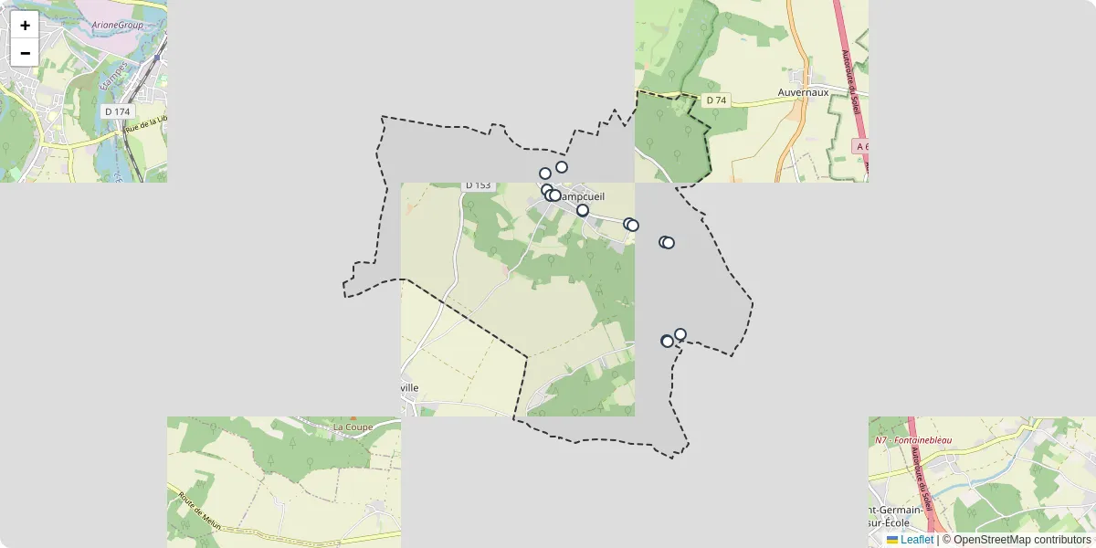 Carte du réseau de transport en commun à Champcueil - lignes de bus et arrêts