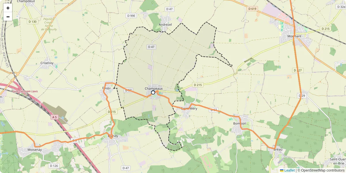 Carte du réseau de transport en commun à Champeaux - lignes de bus et arrêts