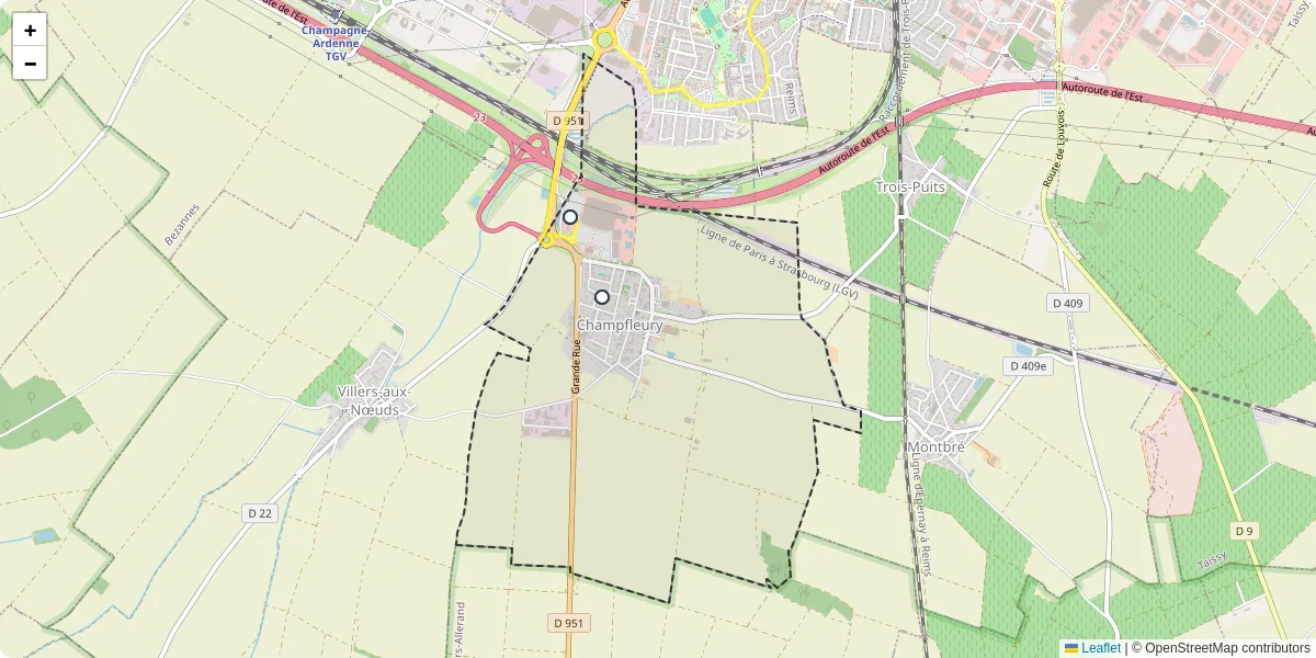 Carte du réseau de transport en commun à Champfleury - lignes de bus et arrêts