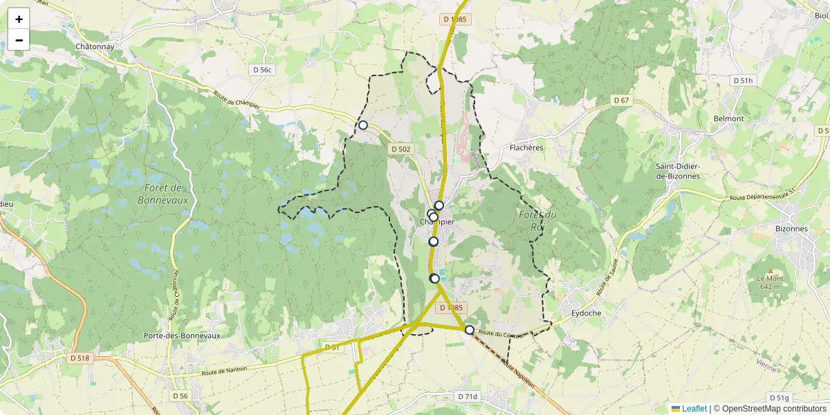 Carte du réseau de transport en commun à Champier - lignes de bus et arrêts