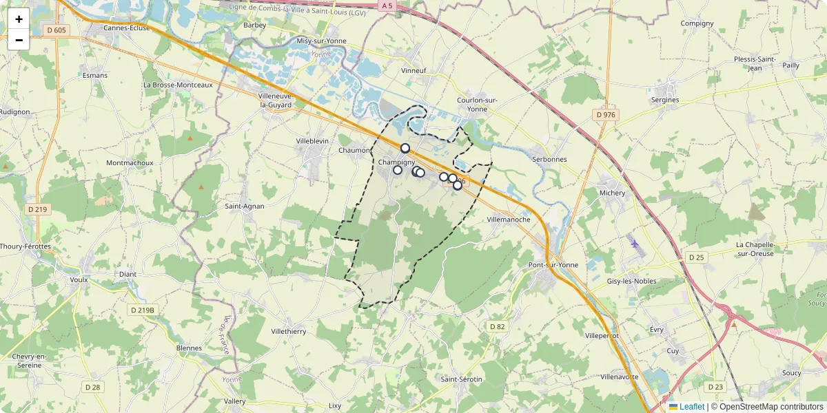 Carte du réseau de transport en commun à Champigny - lignes de bus et arrêts